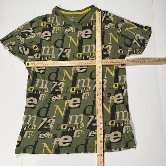 Pepe Jeans London Graphic Logo All Over Print T-Shirt Green Slim Fit XL - Picture 2 of 5